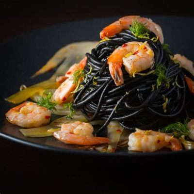 Squid Ink Spaghetti with Shrimp Awakens Your Palate with Umami Depth and a Burst of Briny Freshness!